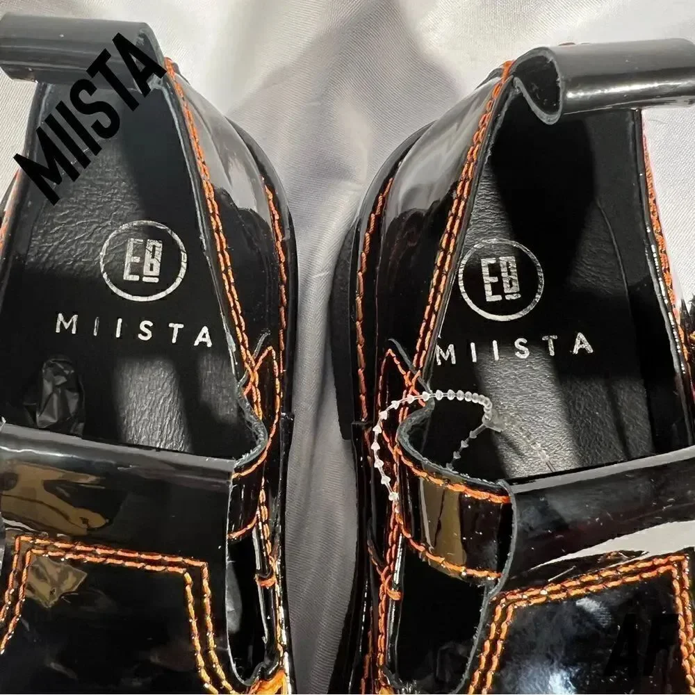 MIISTA CATHY PLATFORM MARY JANE LOAFERS BLACK PATENT LEATHER NEW SIZE 38